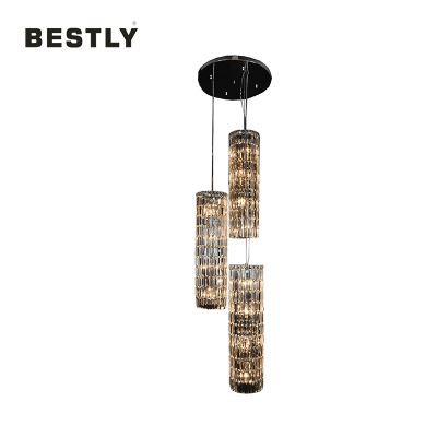 Nútímalegir kringlóttir kristalhengilampar í þremur ljósum